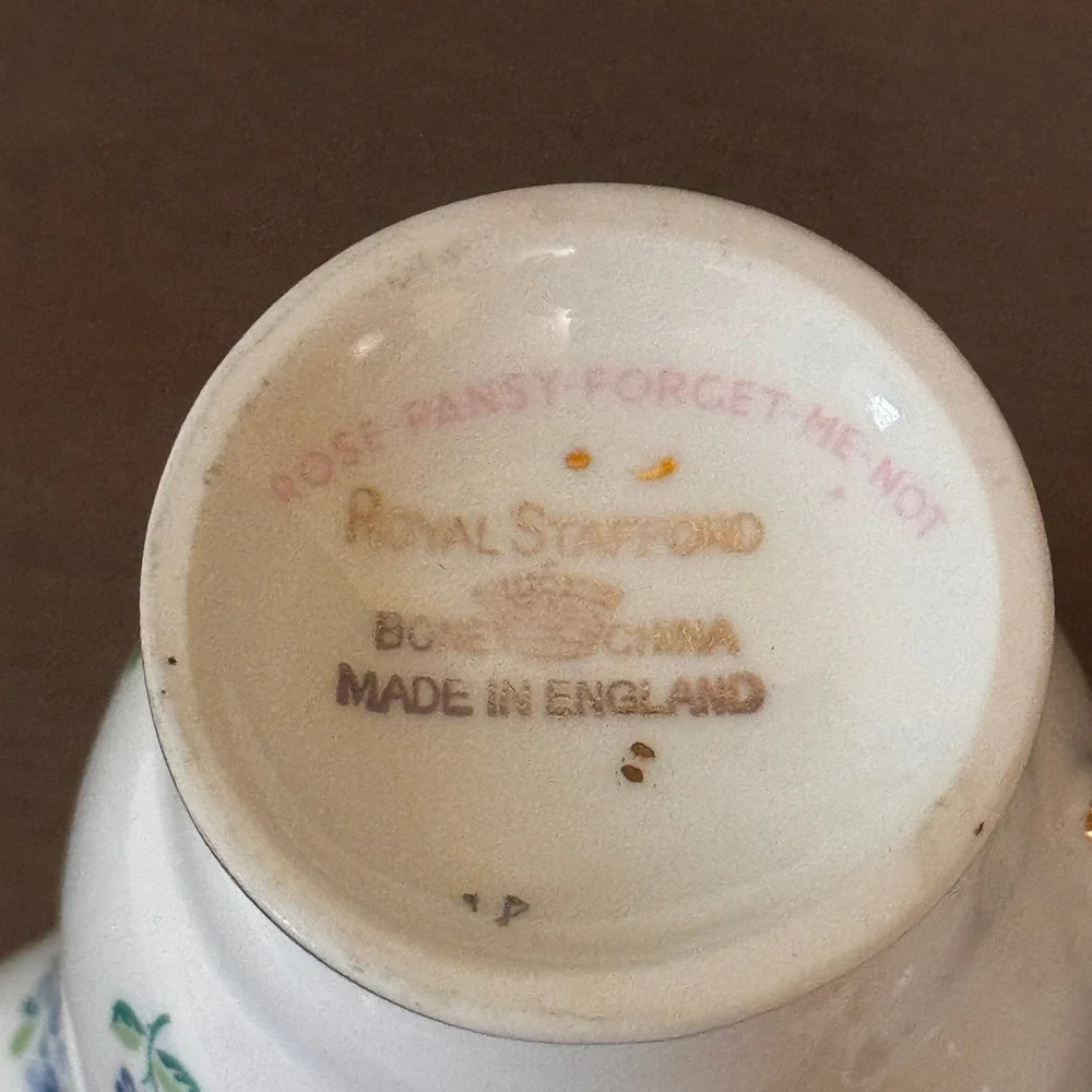 Vintage Royal Stafford Rose Pansy Forget Me Not Bone China Creamer & Sugar set